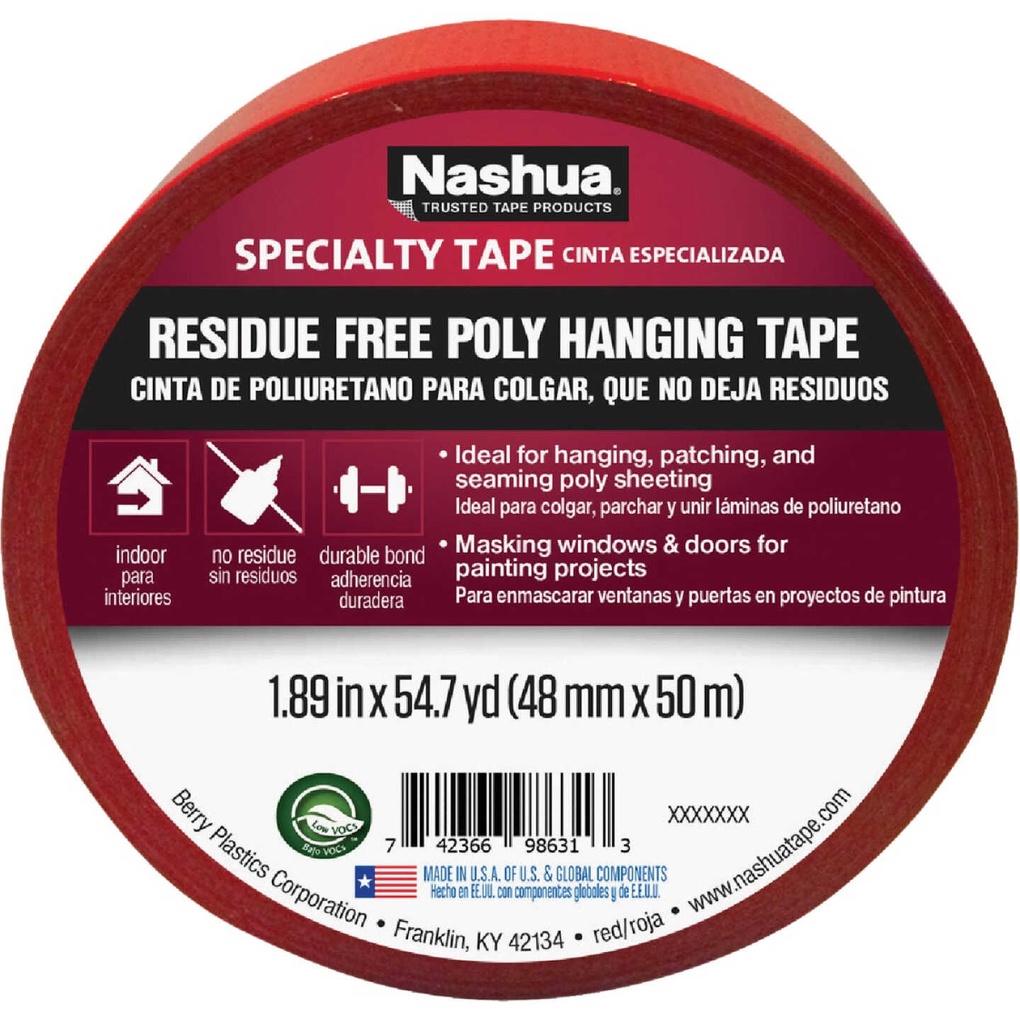 Nashua 48 Mm. x 50 M. 7 mil Red Sheeting Tape Image 1
