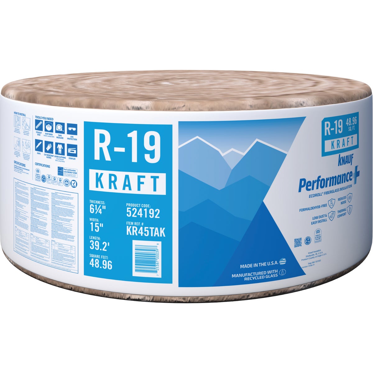 Knauf R-19 15 In. X 39 Ft. Standard Kraft Faced Roll Fiberglass Insulation