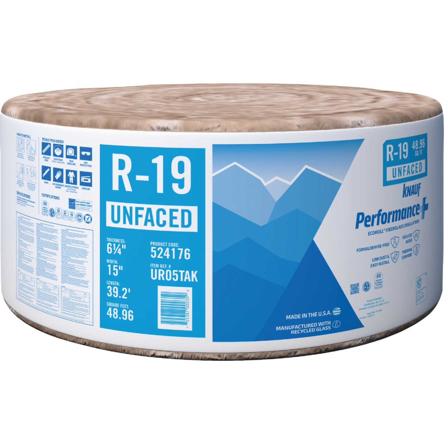 Knauf R-19 15 In. x 39 Ft. Standard Unfaced Roll Fiberglass Insulation Image 1