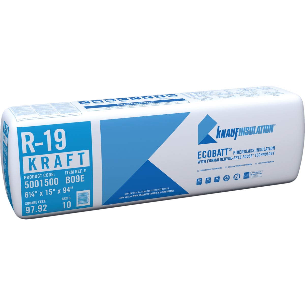 Knauf R-19 15 In. x 94 In. Kraft Faced Batt Fiberglass Insulation (10 Count)