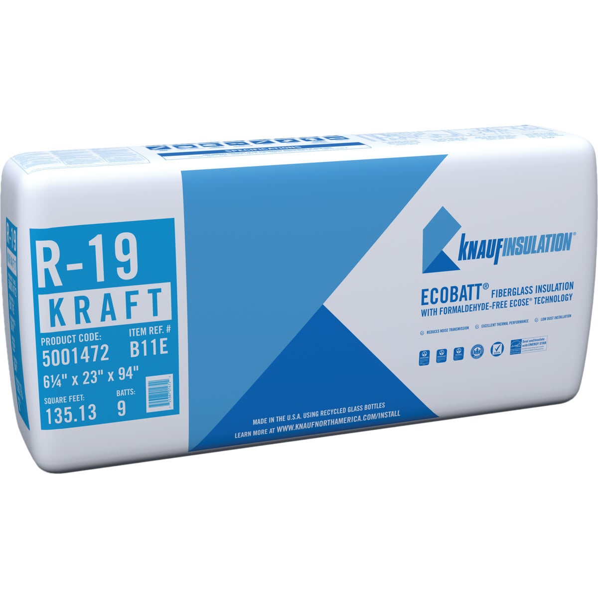 Knauf R-19 23 In. x 94 In. Kraft Faced Batt Fiberglass Insulation (9 Count) Image 1