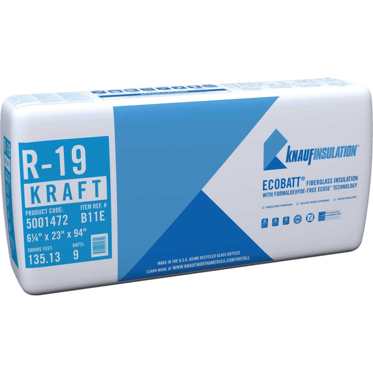 Knauf R-19 23 In. x 94 In. Kraft Faced Batt Fiberglass Insulation (9 Count) Image 1