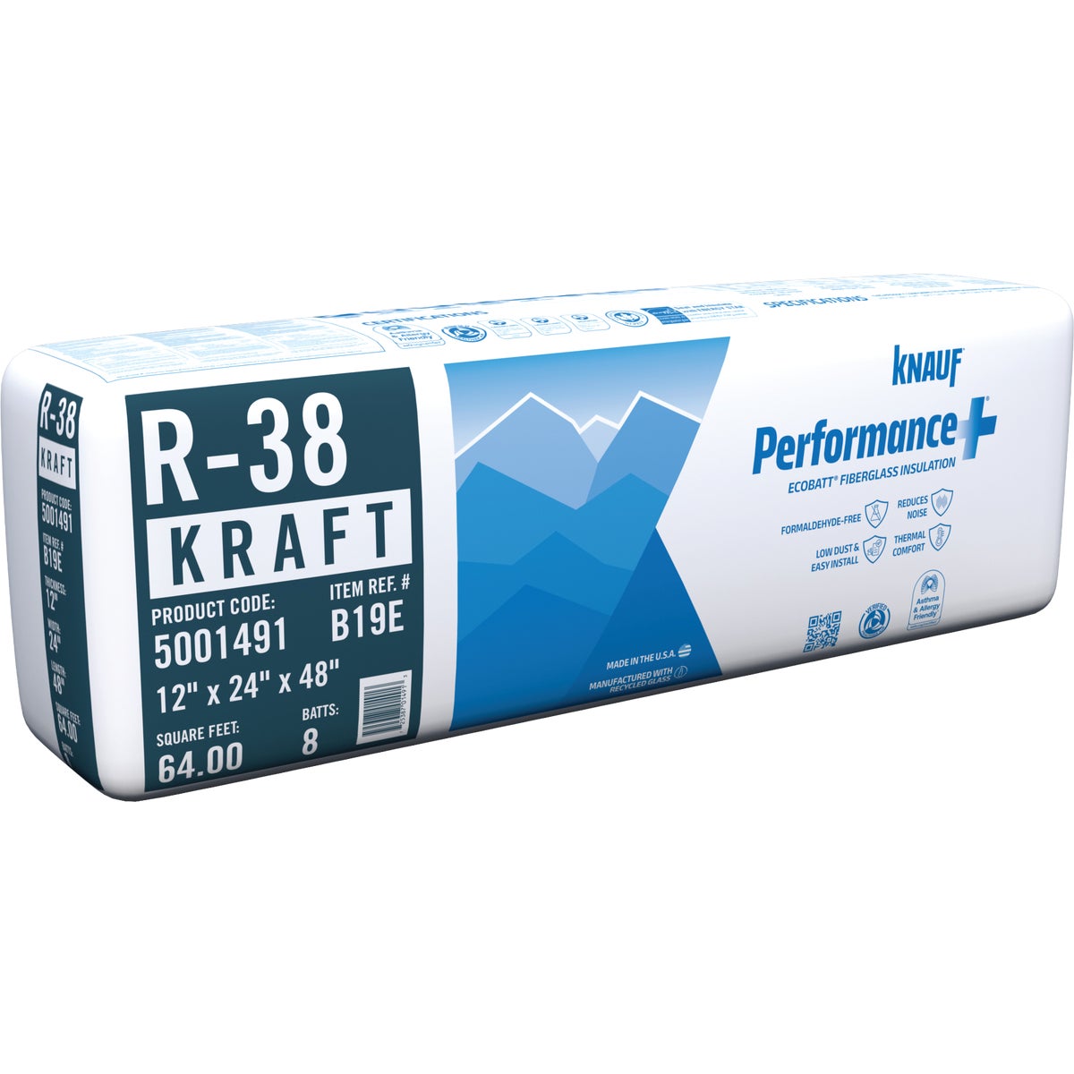 Knauf R-38 24 In. x 48 In. Kraft Faced Batt Fiberglass Insulation (8 Count)