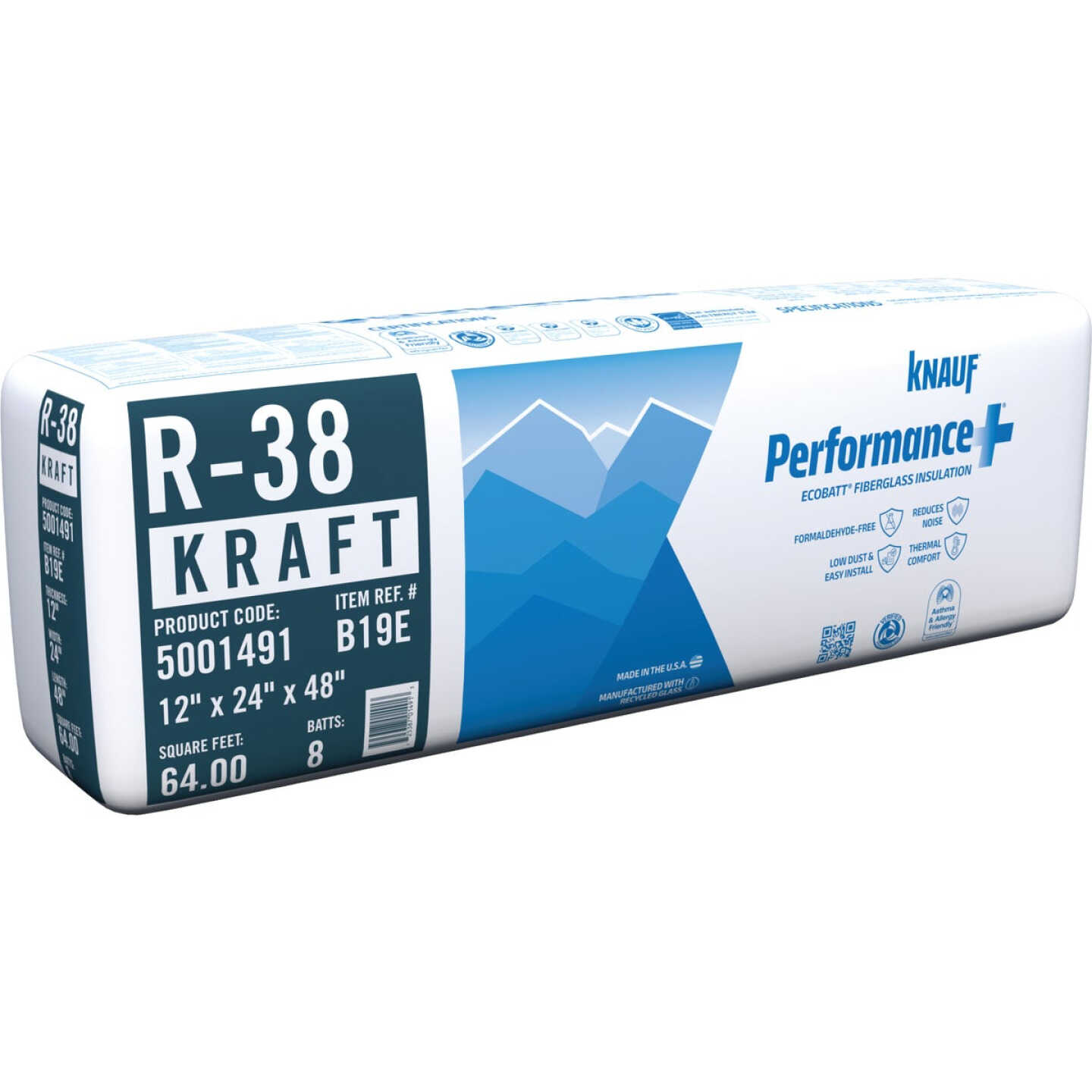 Knauf R-38 24 In. x 48 In. Kraft Faced Batt Fiberglass Insulation (8 Count) Image 1