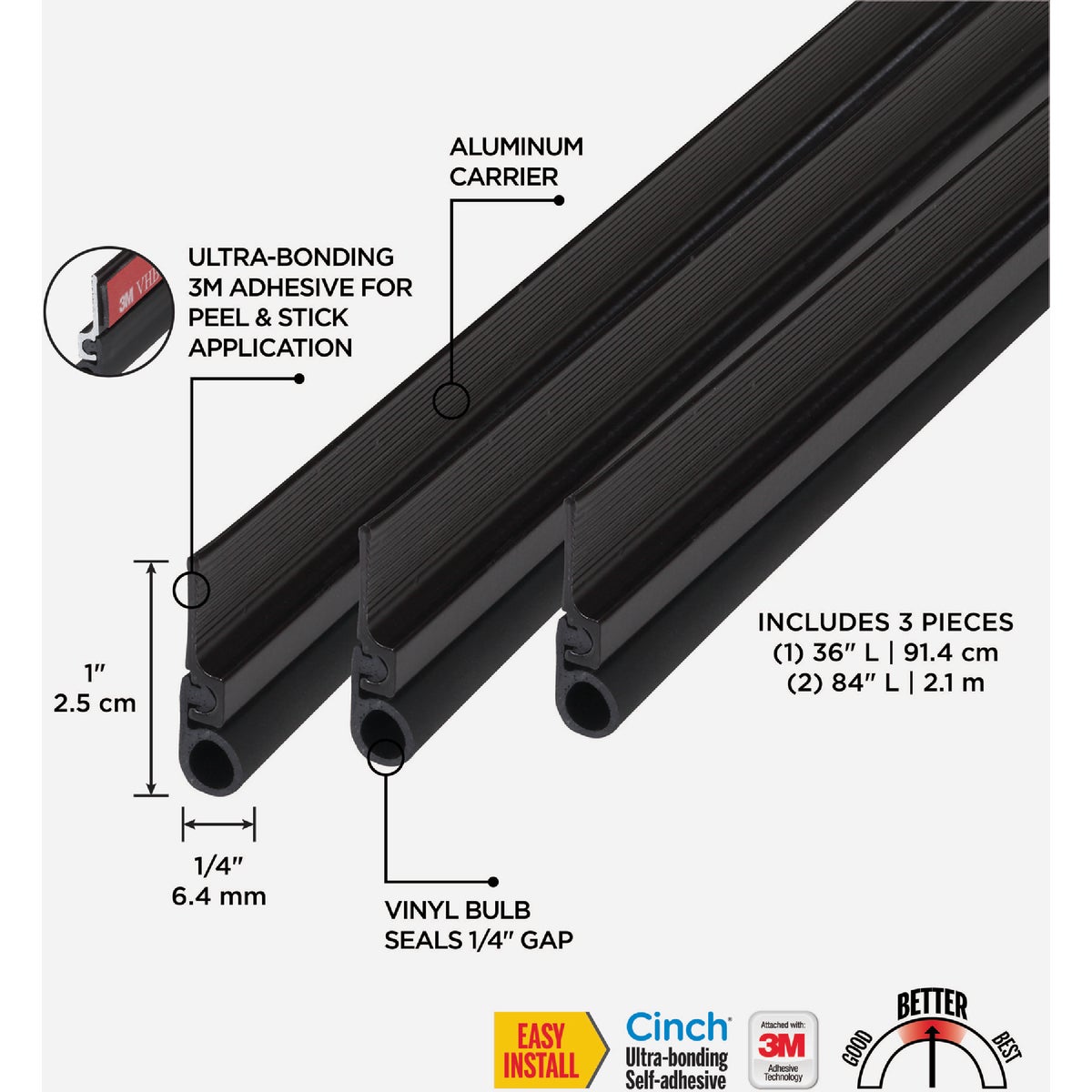 M-D Building Products Aluminum and Vinyl CINCH Self-Adhesive Top and Sides Door Seal Kit, Bronze Image 3
