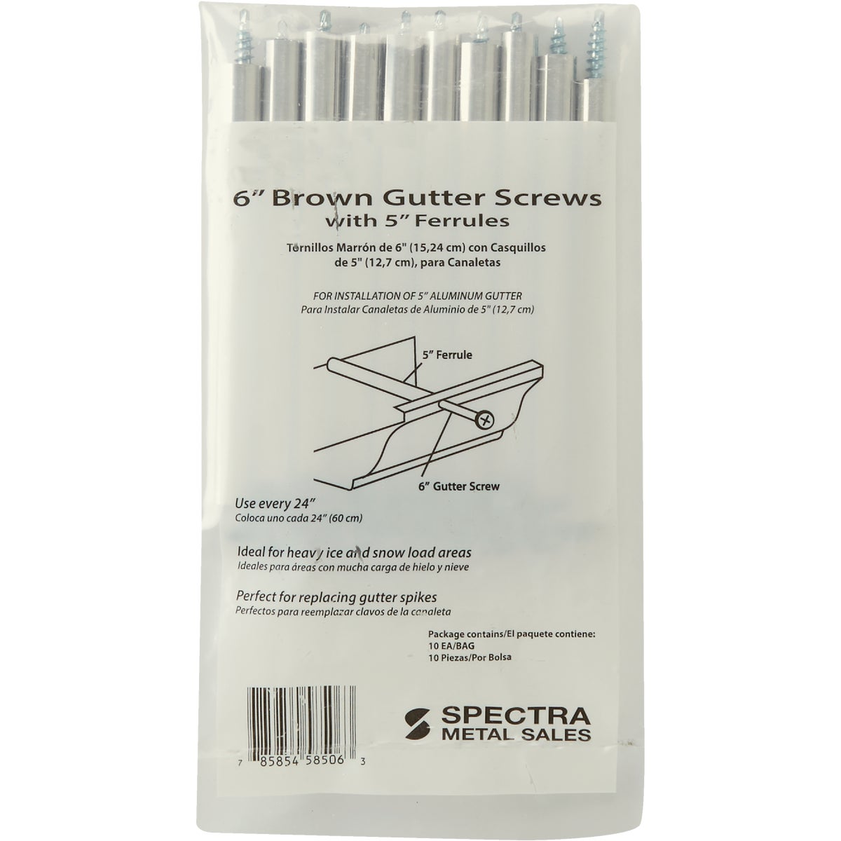 Spectra Metals 6 In. K Style Brown Gutter Screw & Ferrule, (10-Pack) Image 2