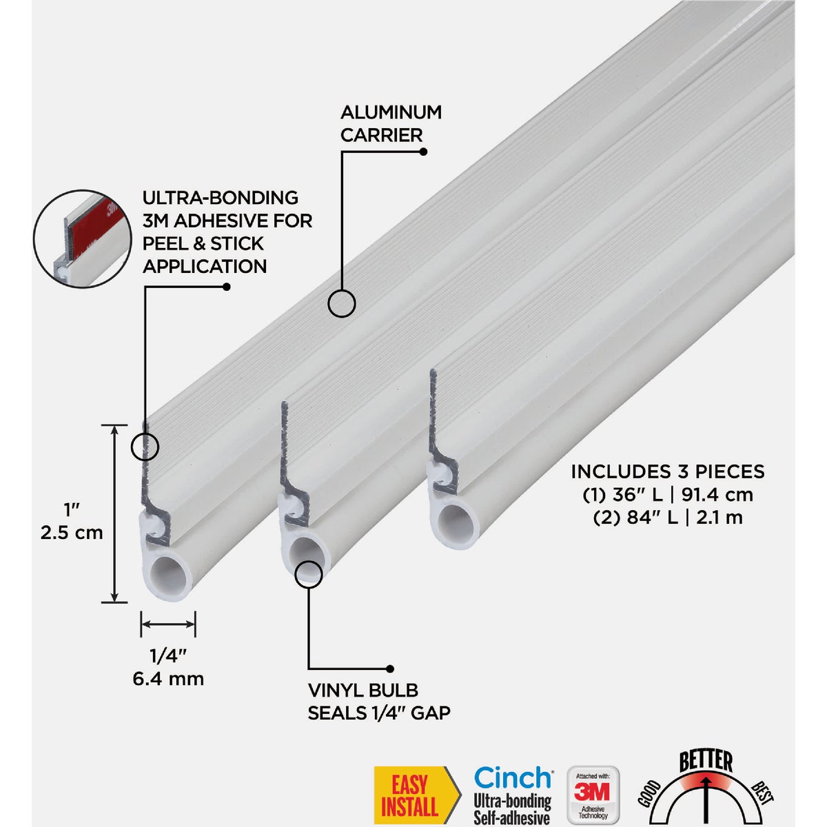M-D Building Products Aluminum and Vinyl CINCH Self-Adhesive Top and Sides Door Seal Kit, White Image 3