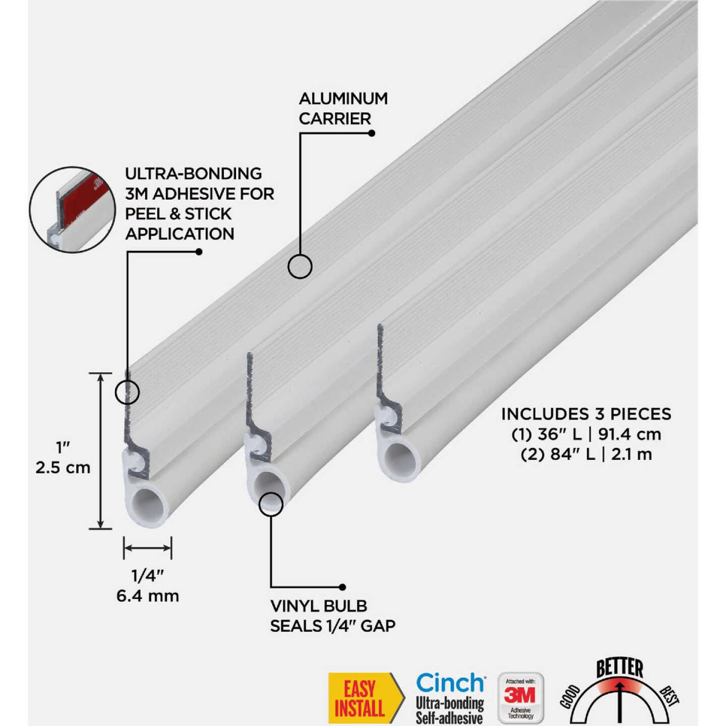 M-D Building Products Aluminum and Vinyl CINCH Self-Adhesive Top and Sides Door Seal Kit, White Image 3