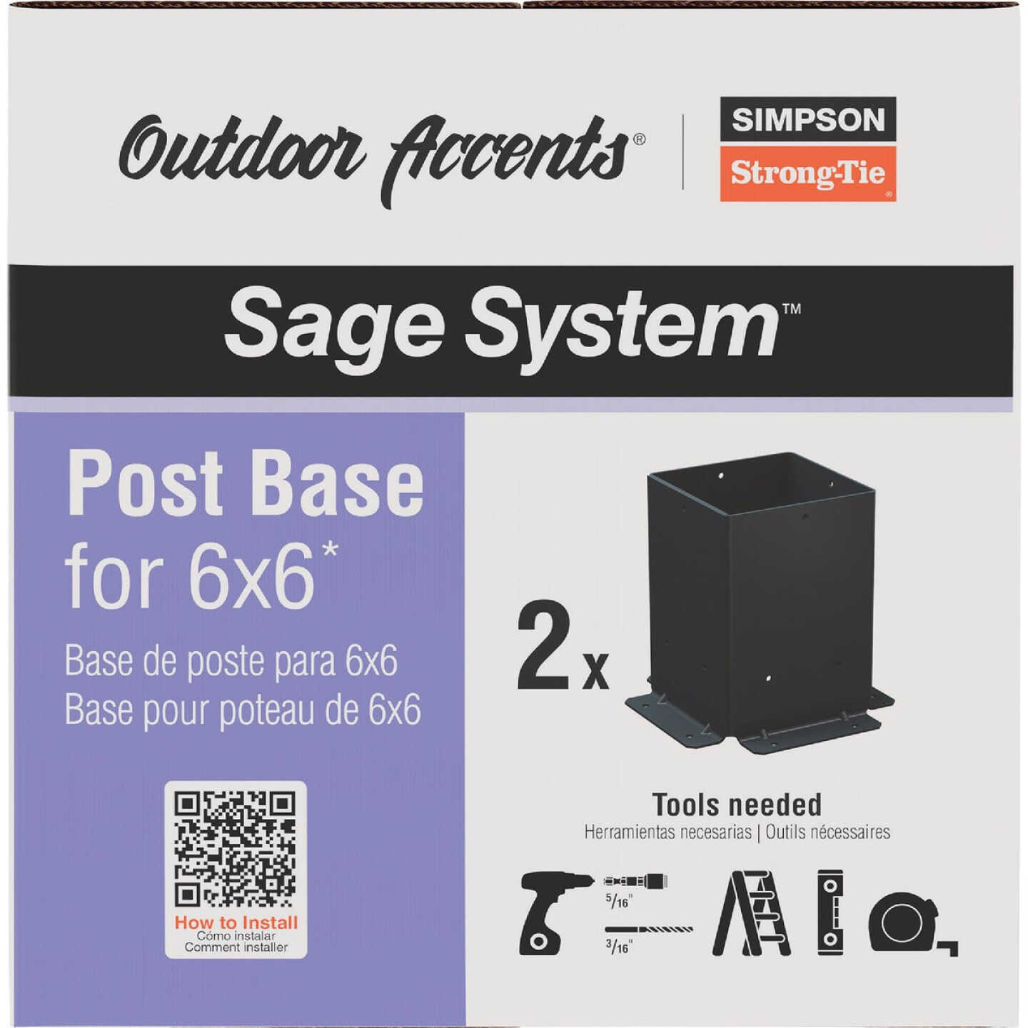 Simpson Strong-Tie Outdoor Accents Sage System Black Powder-Coated Post Base for 6x6 with Screws (2-Pack) Image 4