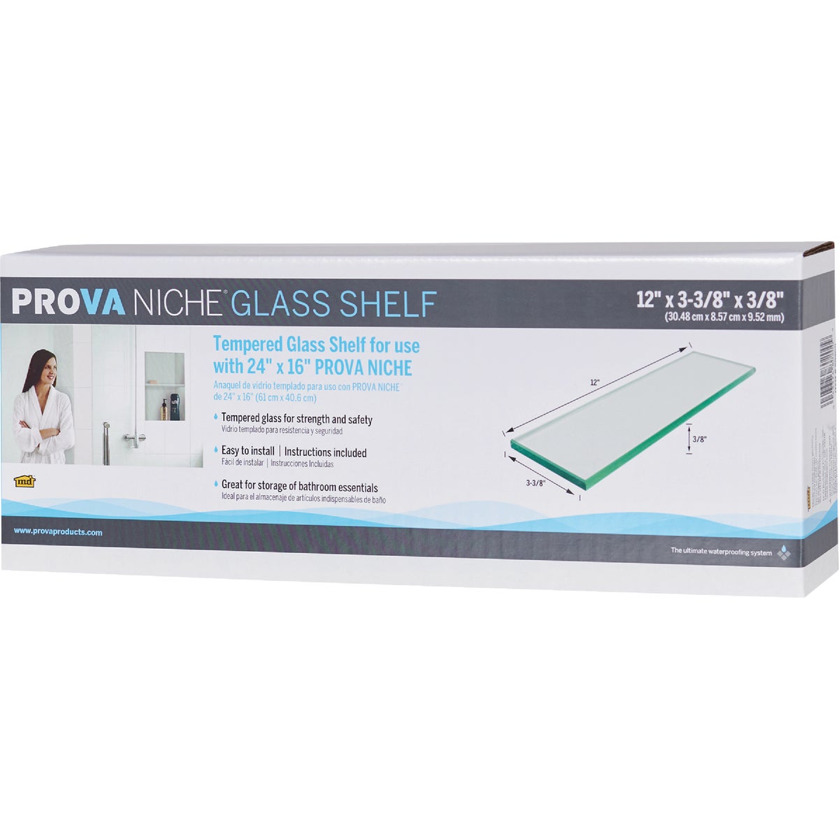 M-D Building Products PROVA NICHE 3-3/8 In. x 12 In. Glass Shelf