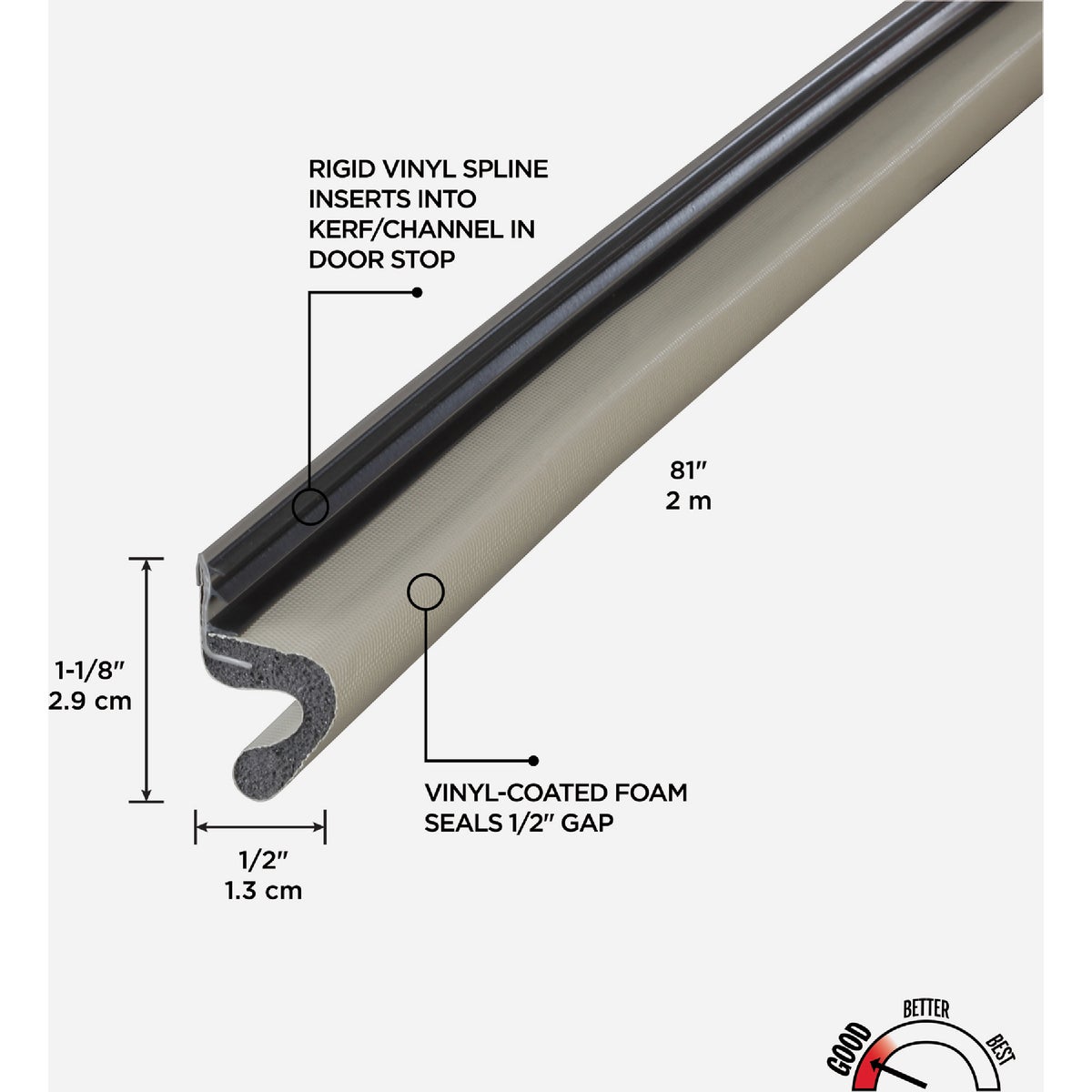 M-D Building Products 81 In. Vinyl-Coated Foam Top and Sides Door Seal for Doors with Kerf/Channel, Beige Image 2