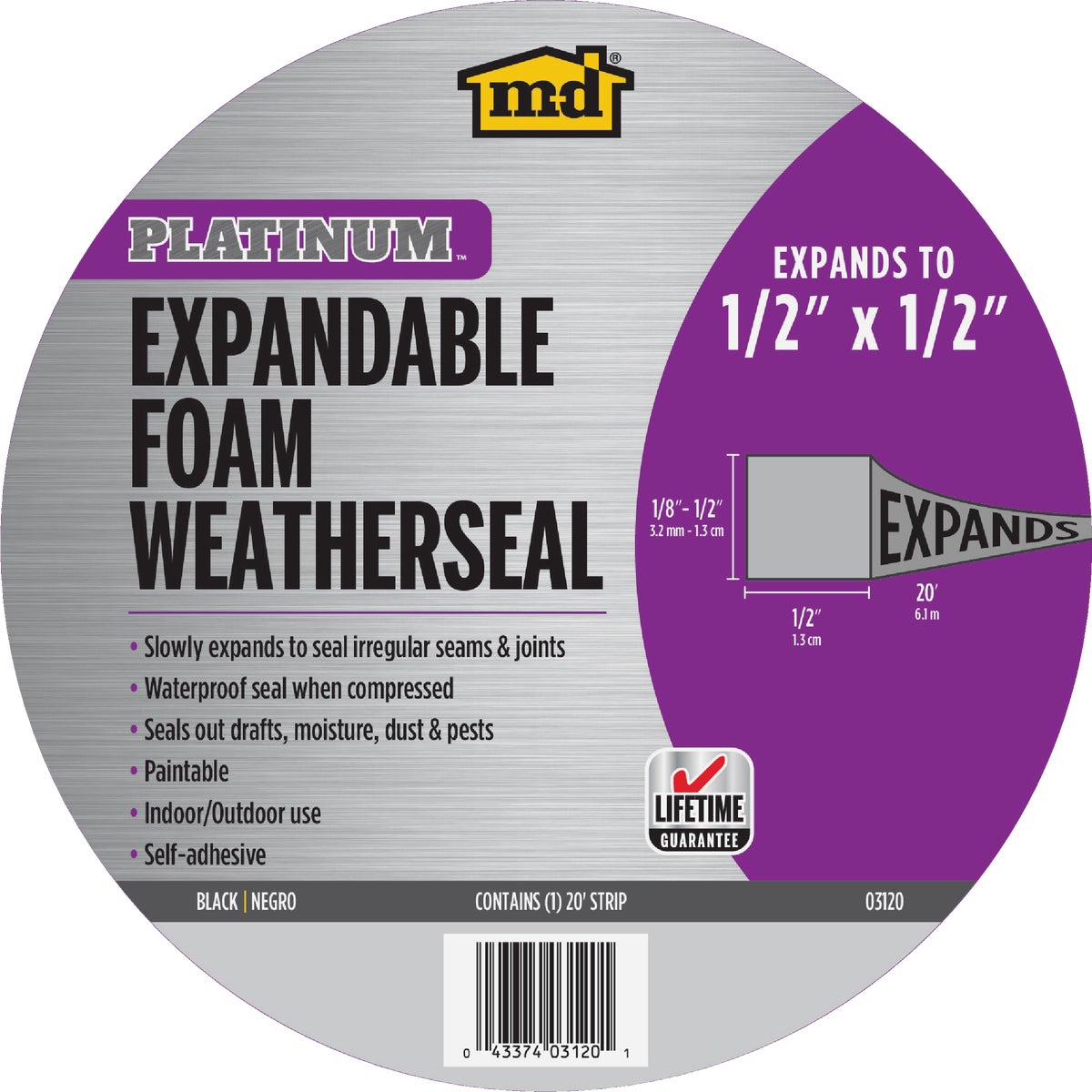M-D Building Products PLATINUM 1/2 In. Black Expandable Foam Weatherseal for Uneven Gaps Image 8