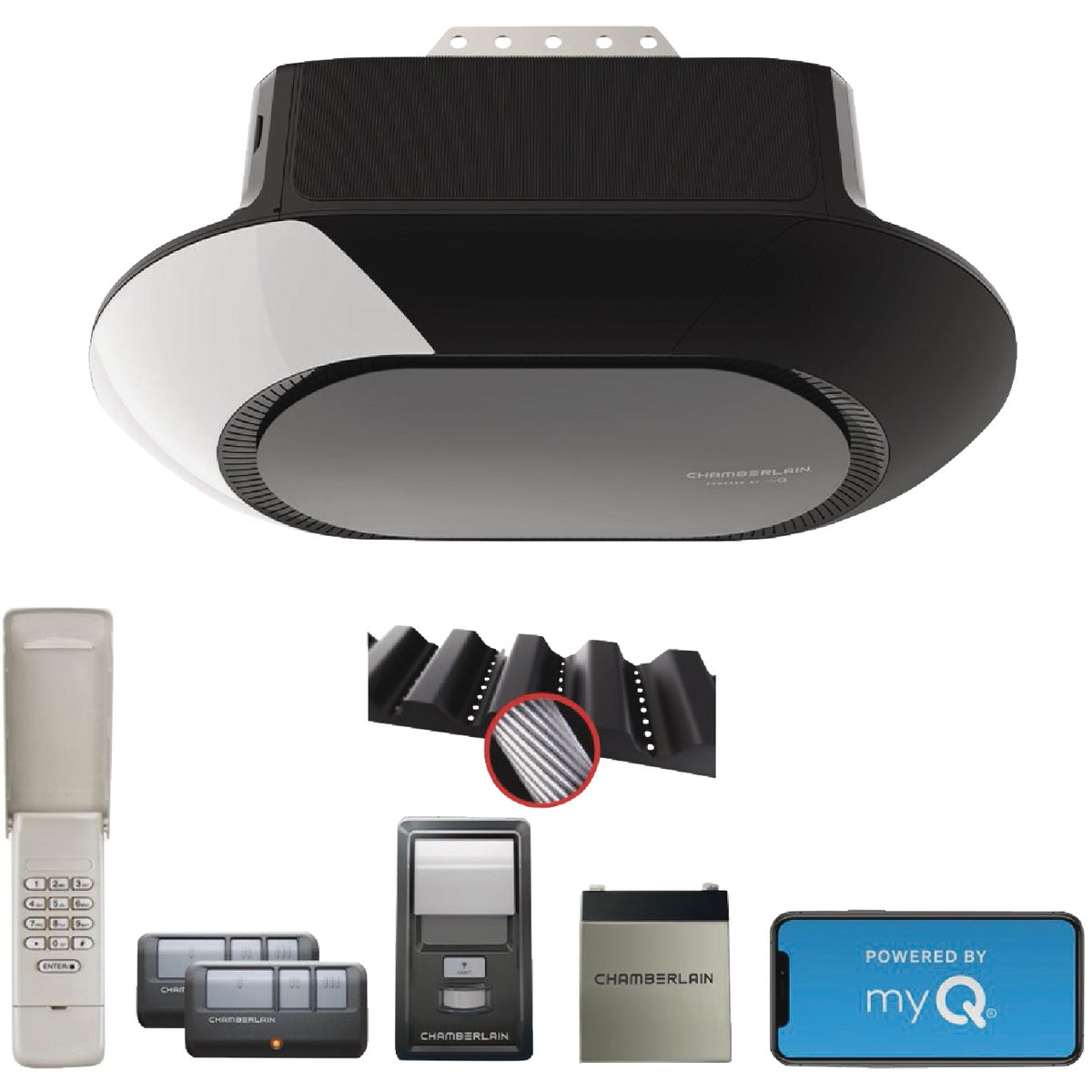 Chamberlain 3/4 HP Smartphone-Controlled Belt Drive Garage Door Opener with WiFi, Battery Backup & MAX Lifting Power