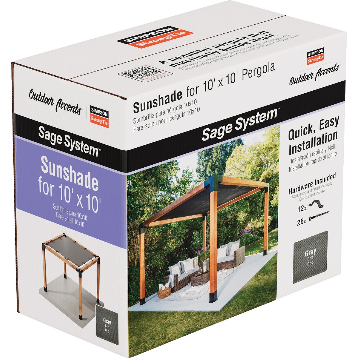 Simpson Strong-Tie Outdoor Accents Sage System Sunshade for 10 Ft. x 10 Ft. Pergola, Gray