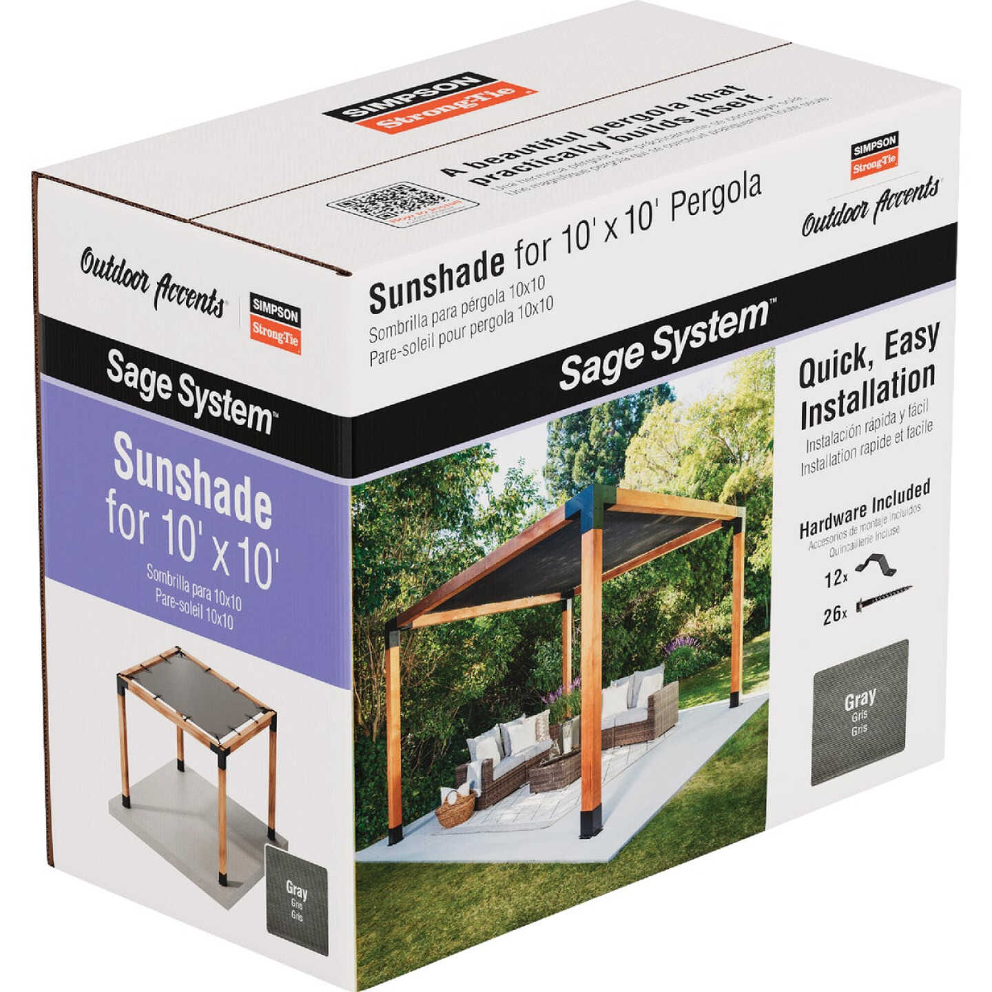 Simpson Strong-Tie Outdoor Accents Sage System Sunshade for 10 Ft. x 10 Ft. Pergola, Gray Image 1