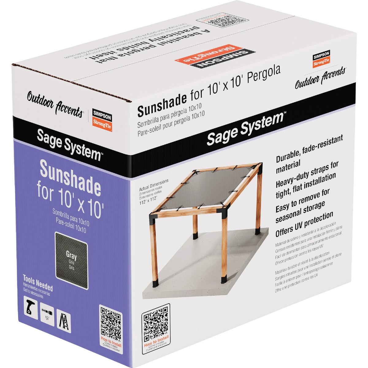 Simpson Strong-Tie Outdoor Accents Sage System Sunshade for 10 Ft. x 10 Ft. Pergola, Gray Image 3