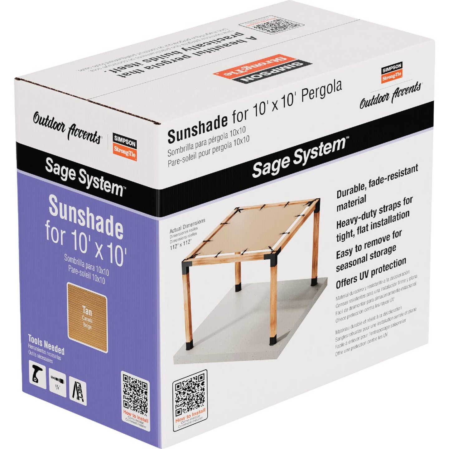 Simpson Strong-Tie Outdoor Accents Sage System Sunshade for 10 Ft. x 10 Ft. Pergola, Tan Image 5