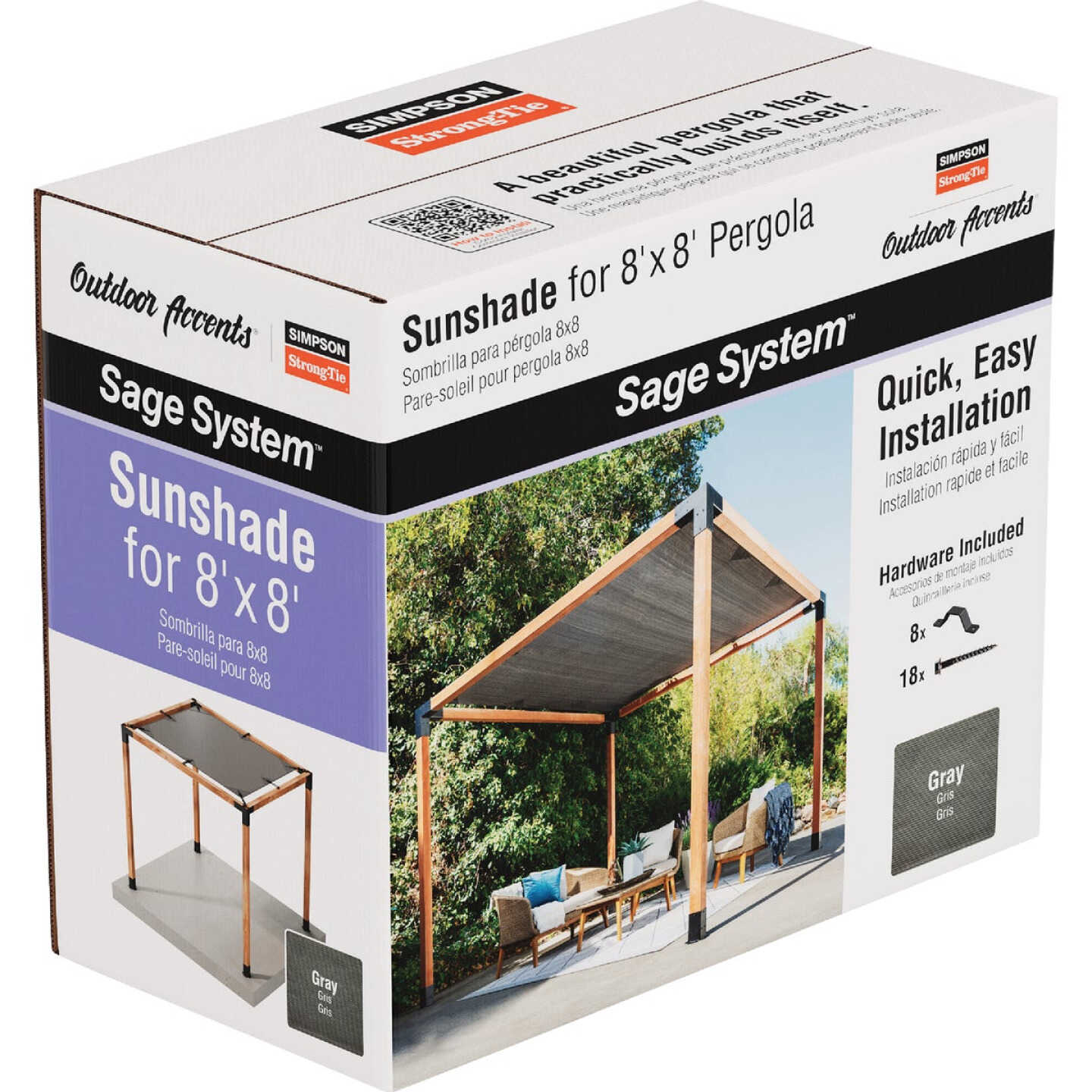 Simpson Strong-Tie Outdoor Accents Sage System Sunshade for 8 Ft. x 8 Ft. Pergola, Gray Image 1