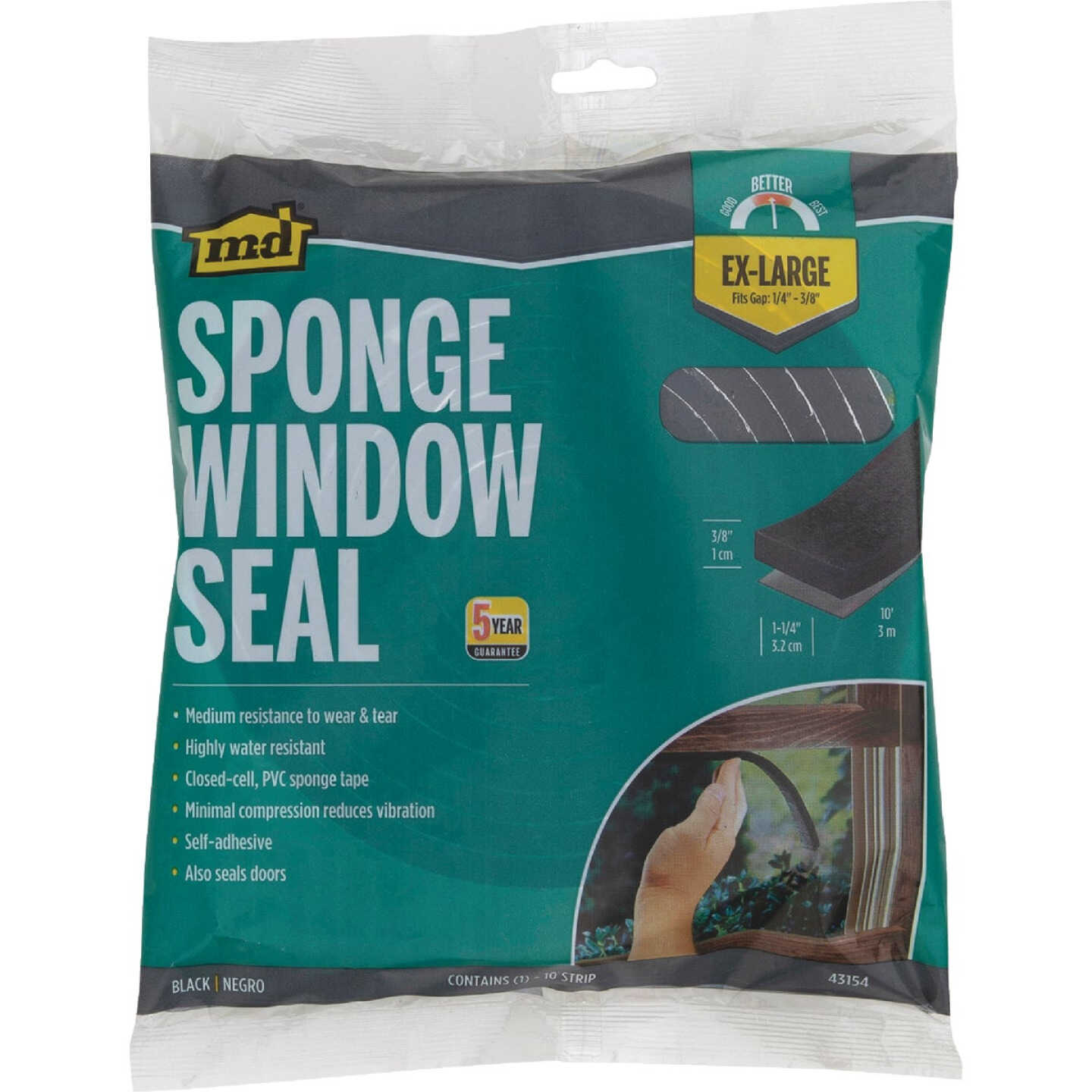 M-D Building Products 3/8 In. x 1-1/4 In. x 10 Ft. Black Sponge Window Seal for Ex-Large Gaps Image 3