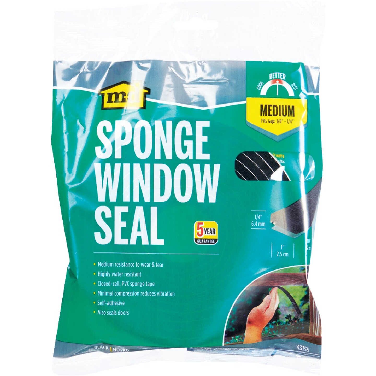 M-D Building Products 1/4 In. x 1 In. x 10 Ft. Black Sponge Window Seal for Medium Gaps Image 3