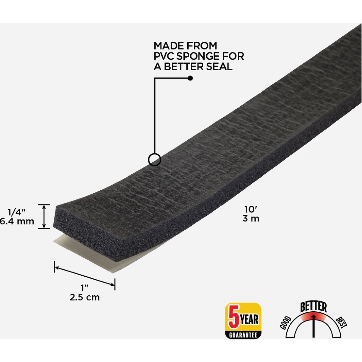 M-D Building Products 1/4 In. x 1 In. x 10 Ft. Black Sponge Window Seal for Medium Gaps Image 2