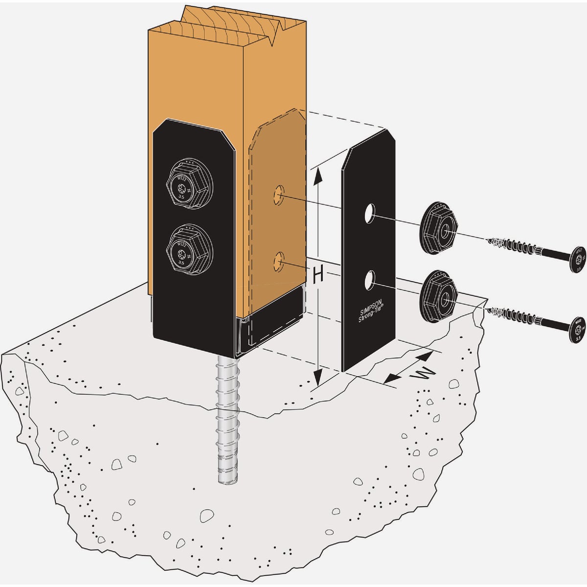 Simpson Strong-Tie Outdoor Accents Avant Collection ZMAX 4X Black Post Base Side Plate (2 Ct.) Image 3