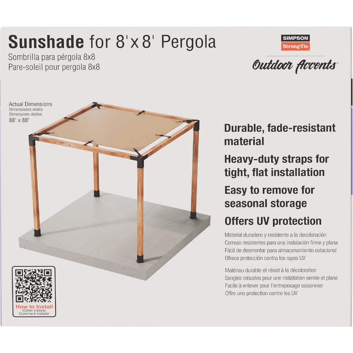 Simpson Strong-Tie Outdoor Accents Sage System Sunshade for 8 Ft. x 8 Ft. Pergola, Tan Image 7