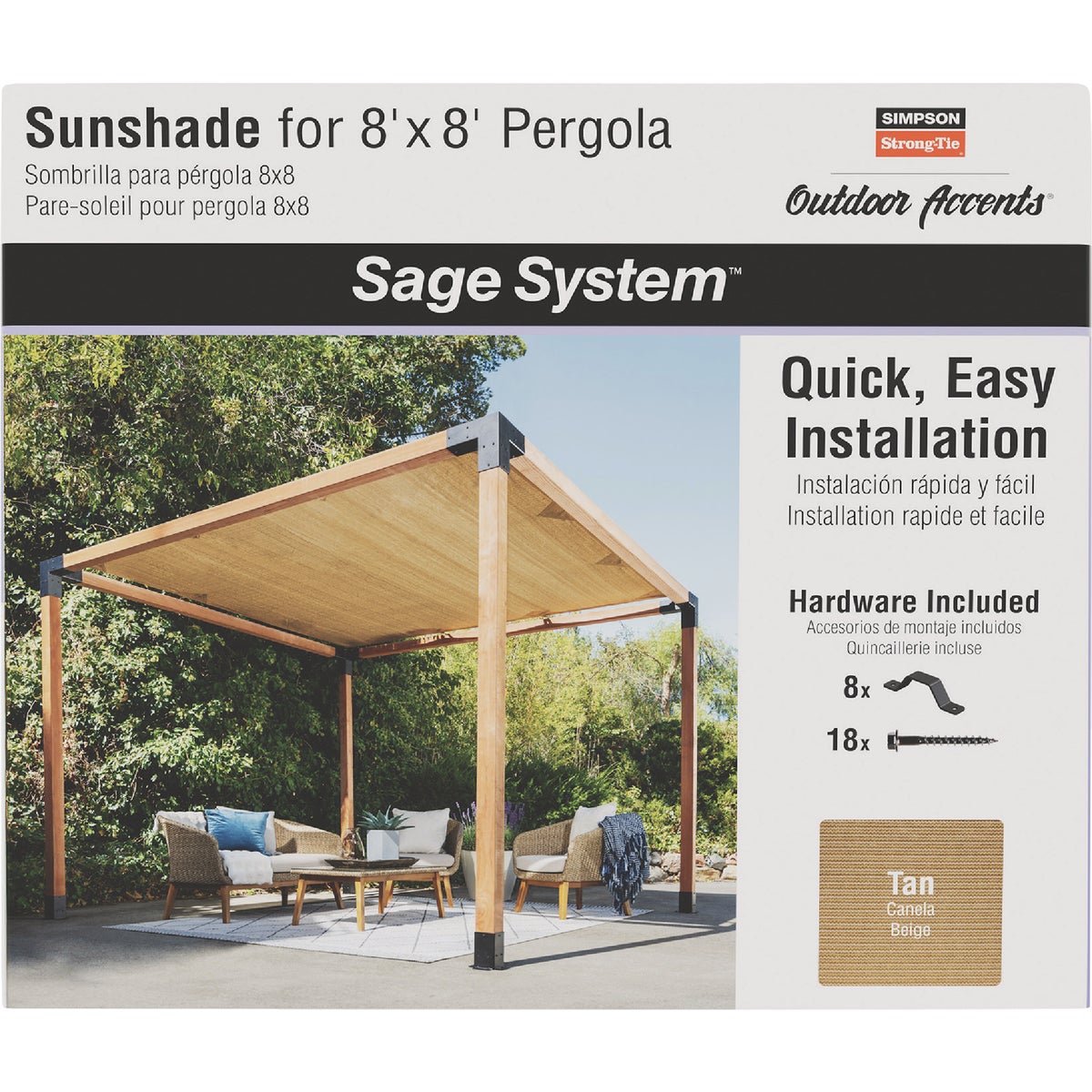 Simpson Strong-Tie Outdoor Accents Sage System Sunshade for 8 Ft. x 8 Ft. Pergola, Tan Image 4