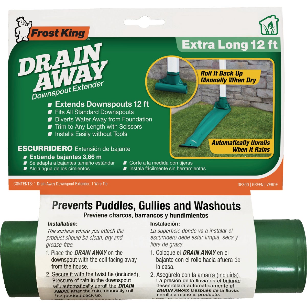 Frost King Standard Flexible 4 In. x 12 Ft. Green Downspout Extender Image 3