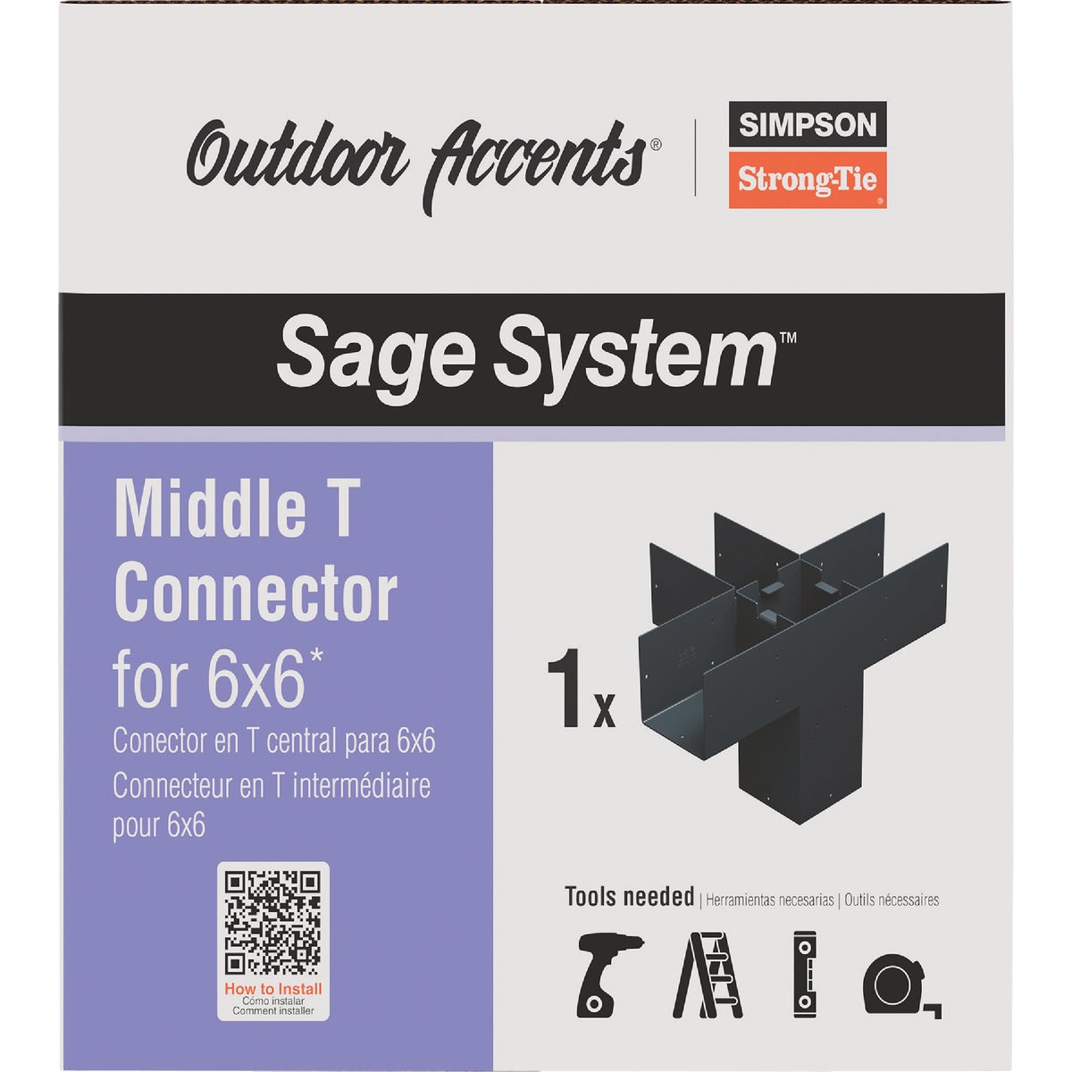 Simpson Strong-Tie Outdoor Accents Sage System Black Powder-Coated Middle-T Connector for 6x6 with Screws Image 4
