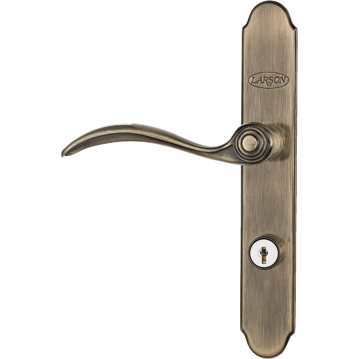 Larson QuickFit Antique Brass Die-Cast Metal Locking Storm Door Curved Leverset