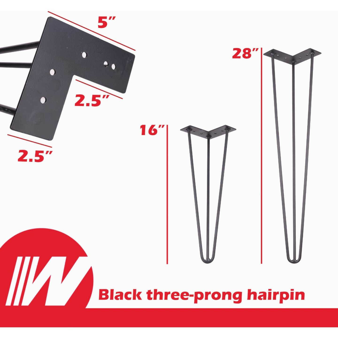 Waddell 16 In. Black Metal 3-Prong Hairpin Table Leg Image 3