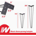 Waddell 28 In. Black Metal 3-Prong Hairpin Leg Image 3