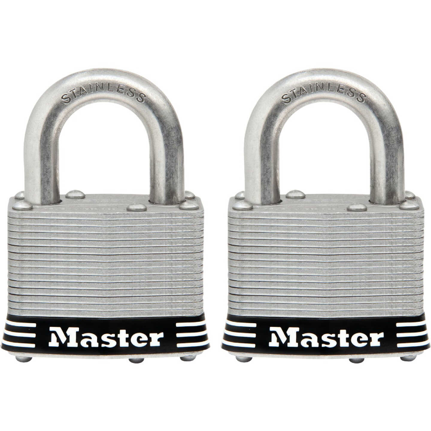 Master Lock 2 In. Laminated Stainless Steel Keyed Padlock with 1 In. Shackle (2-Pack) Image 1