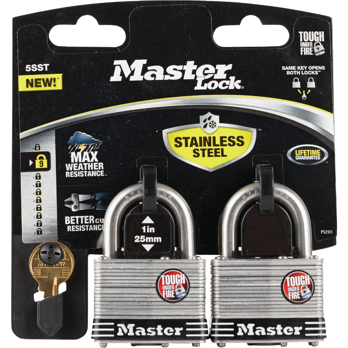 Master Lock 2 In. Laminated Stainless Steel Keyed Padlock with 1 In. Shackle (2-Pack) Image 2