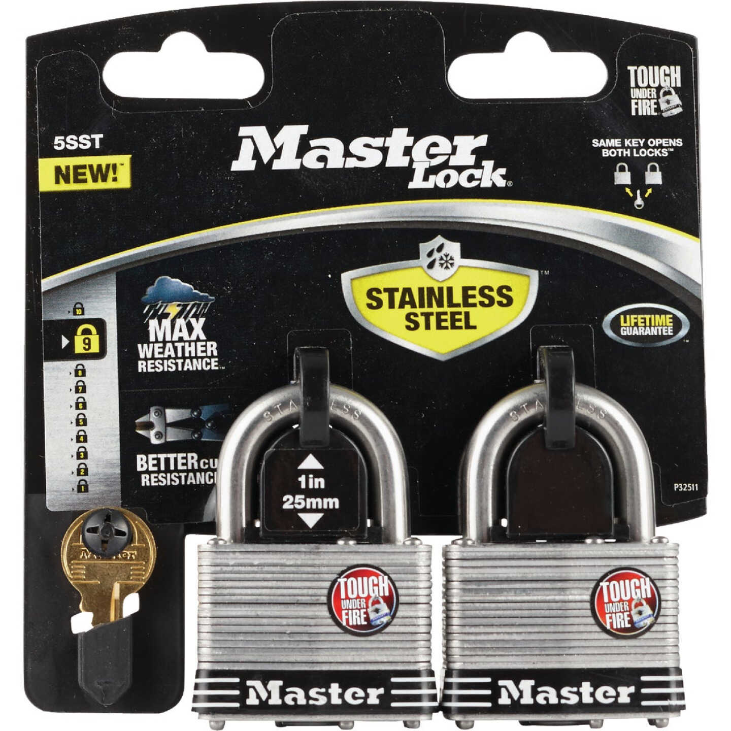 Master Lock 2 In. Laminated Stainless Steel Keyed Padlock with 1 In. Shackle (2-Pack) Image 2