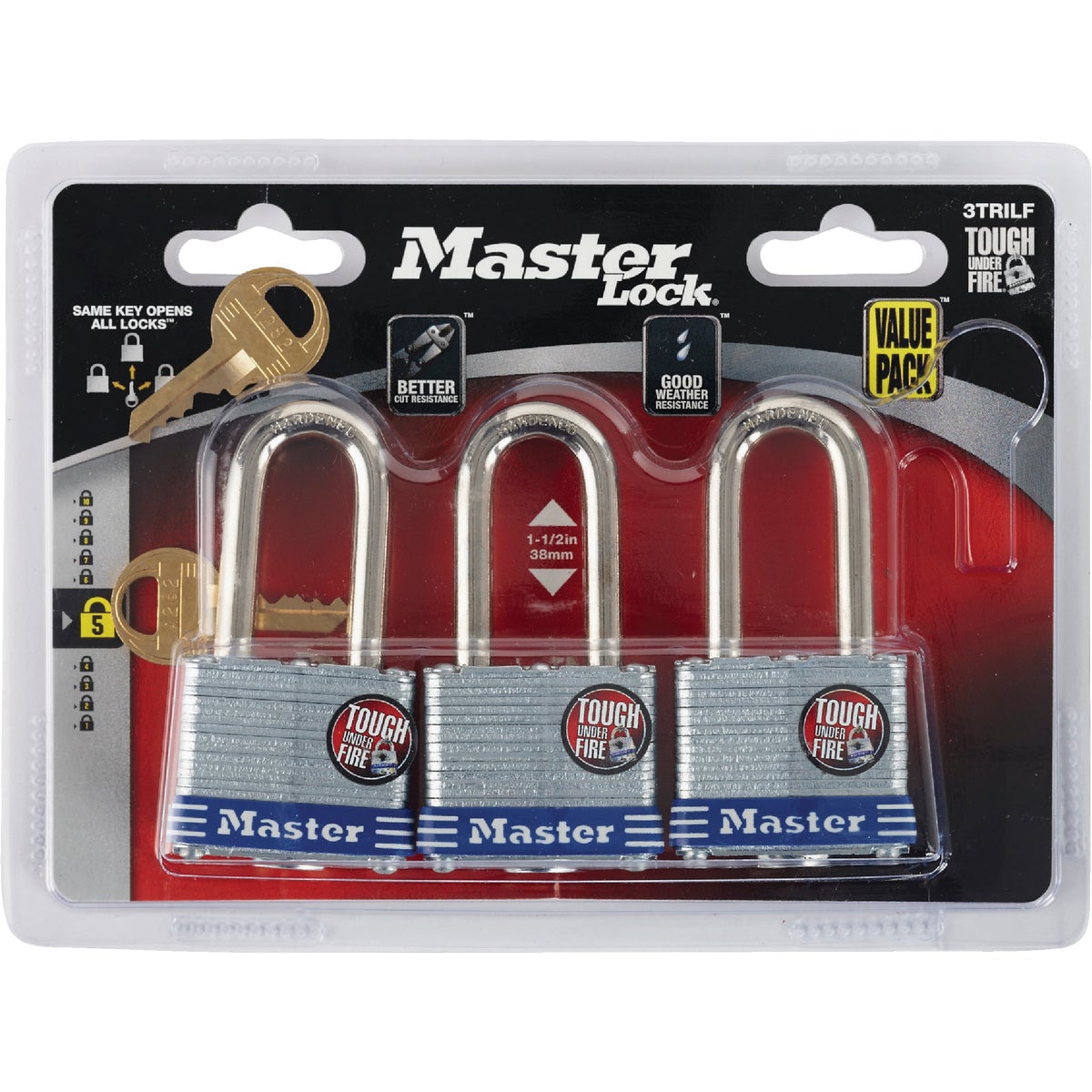 Master Lock 1-9/16 In. Laminated Steel Keyed Padlock (3-Pack) Image 2