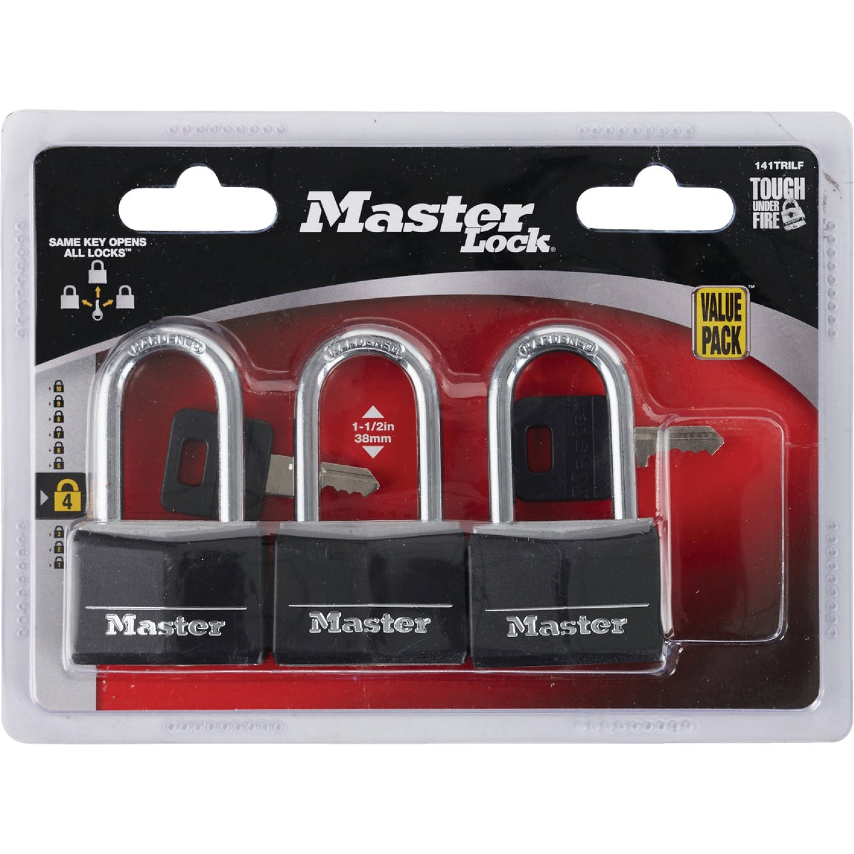 Master Lock 1-9/16 In. Wide Covered Solid Body Padlock with 1-1/2 In. Shackle (3-Pack) Image 2