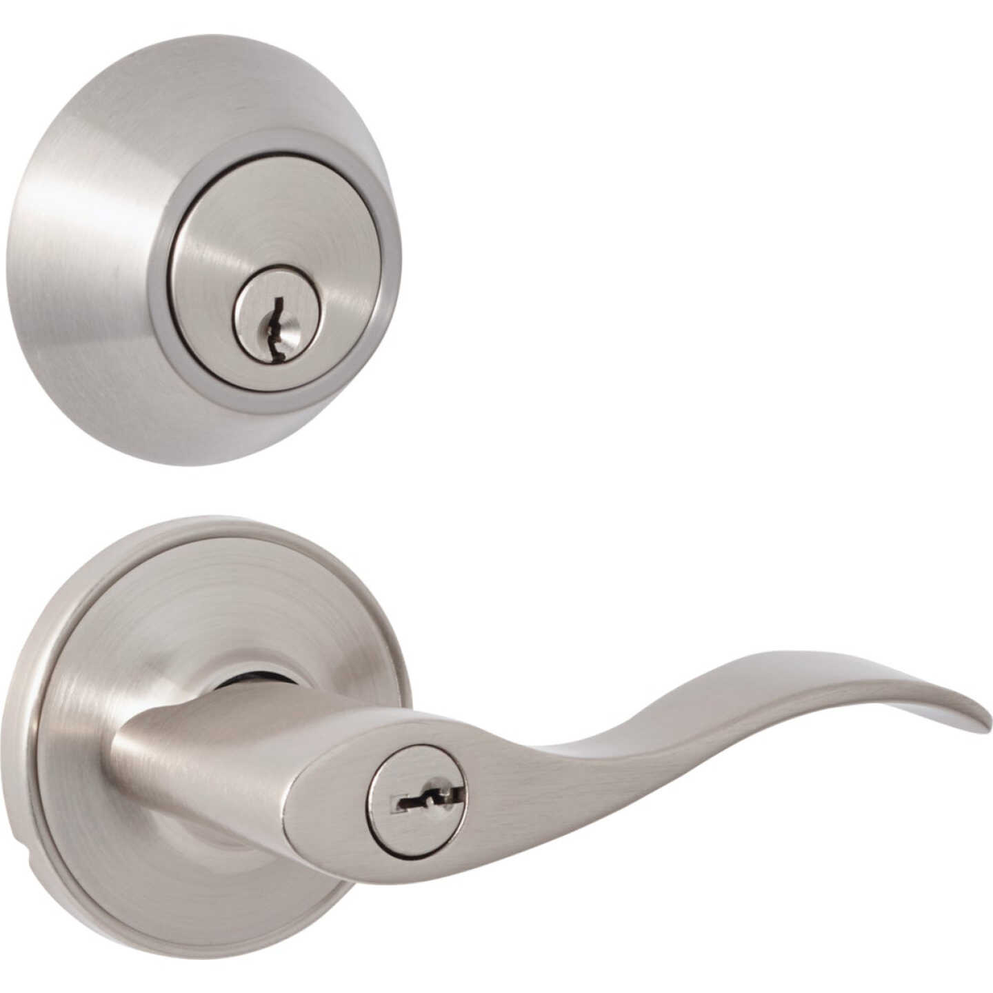 Steel Pro Brushed Nickel Single Cylinder Deadbolt and Lever Combo Image 1