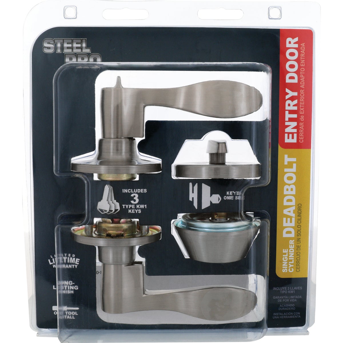 Steel Pro Brushed Nickel Single Cylinder Deadbolt and Lever Combo Image 2