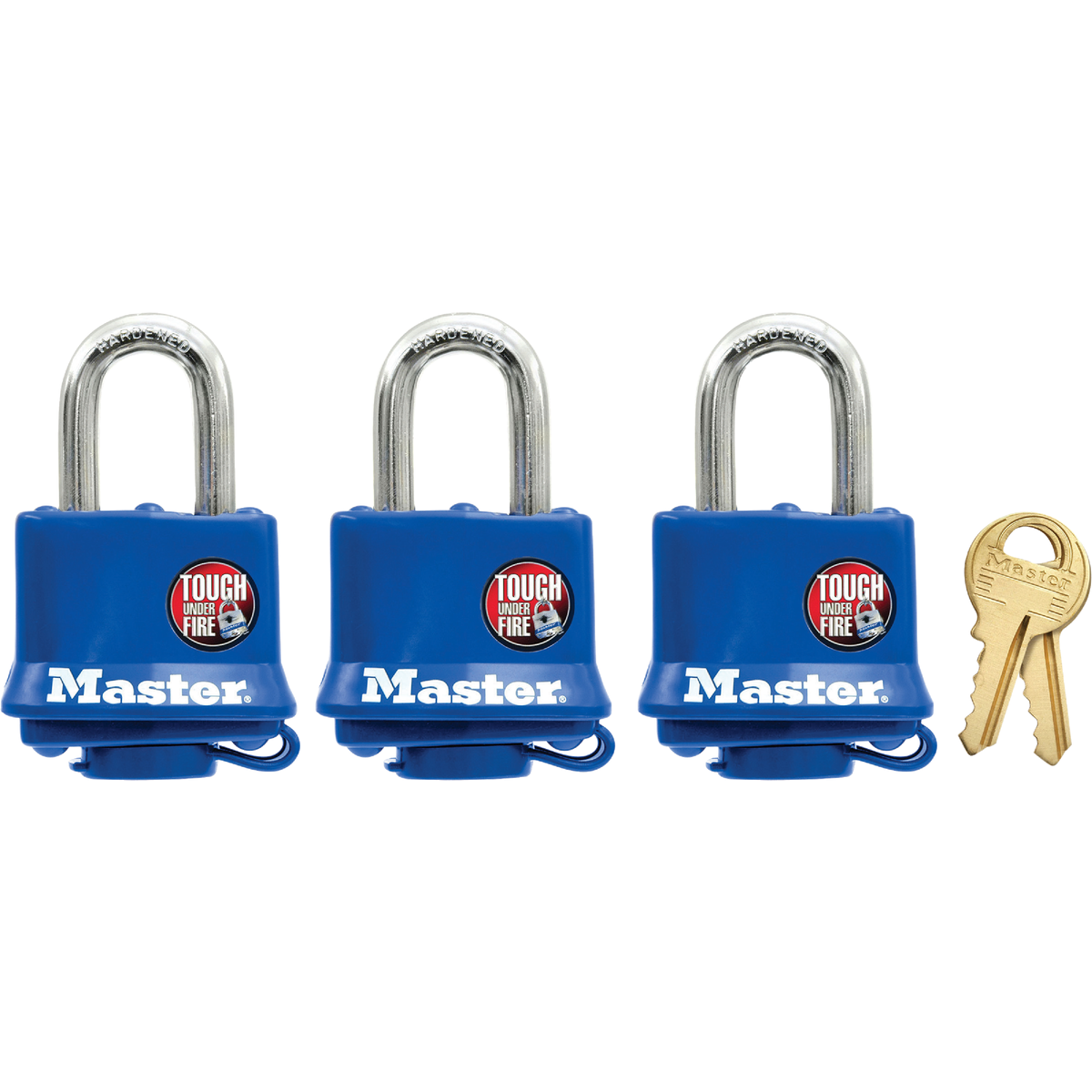 Master Lock 1-9/16 In. W. Covered Laminated Steel Pin Tumbler Padlock, Blue (3-Pack) Image 1