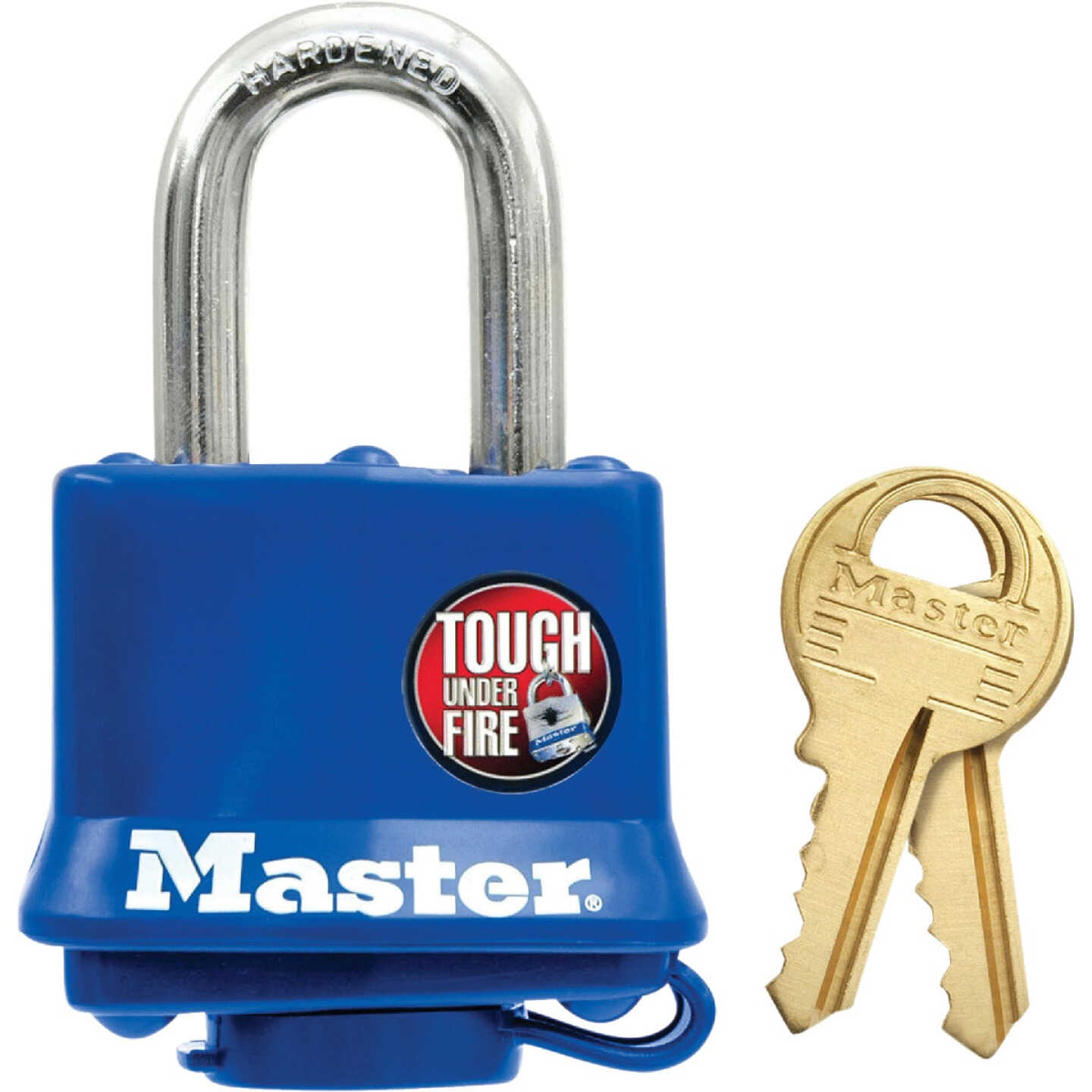 Master Lock 1-9/16 In. W. Covered Laminated Steel Pin Tumbler Padlock, Blue Image 1
