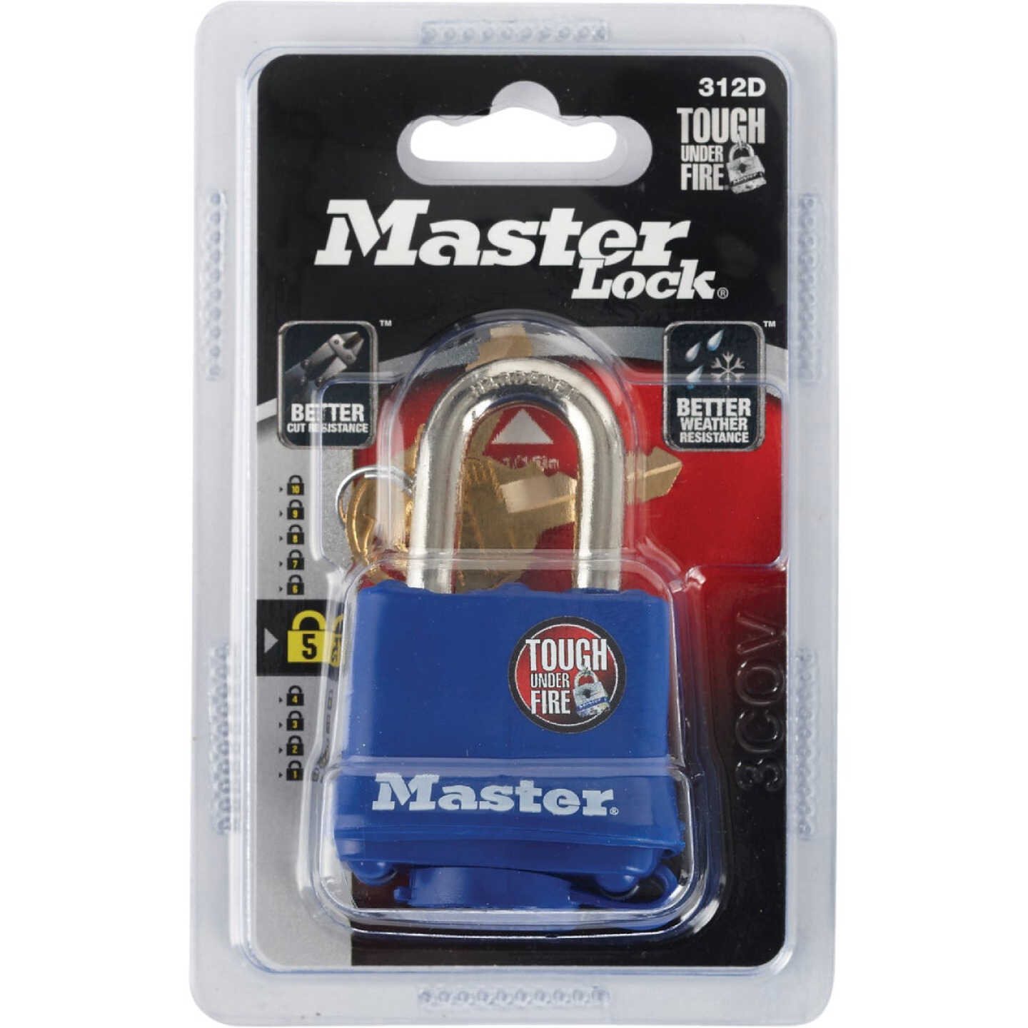 Master Lock 1-9/16 In. W. Covered Laminated Steel Pin Tumbler Padlock, Blue Image 2