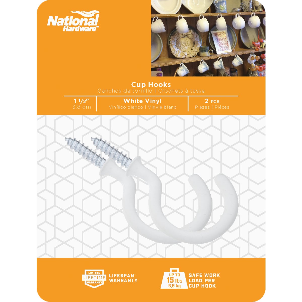 National Hardware 1-1/2 In. White Vinyl Cup Hook (2 Count) Image 2