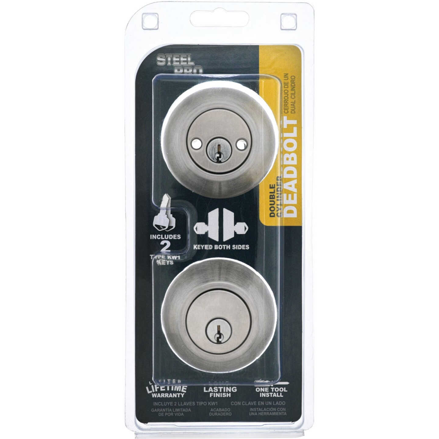 Steel Pro Satin Chrome Double Cylinder Deadbolt Image 2