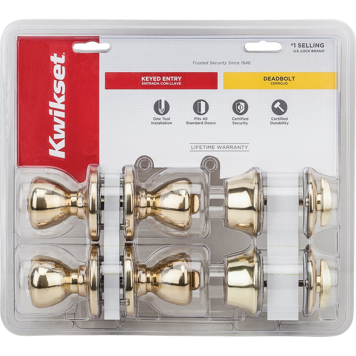 Kwikset Polished Brass Deadbolt and Door Knob Combo Image 1