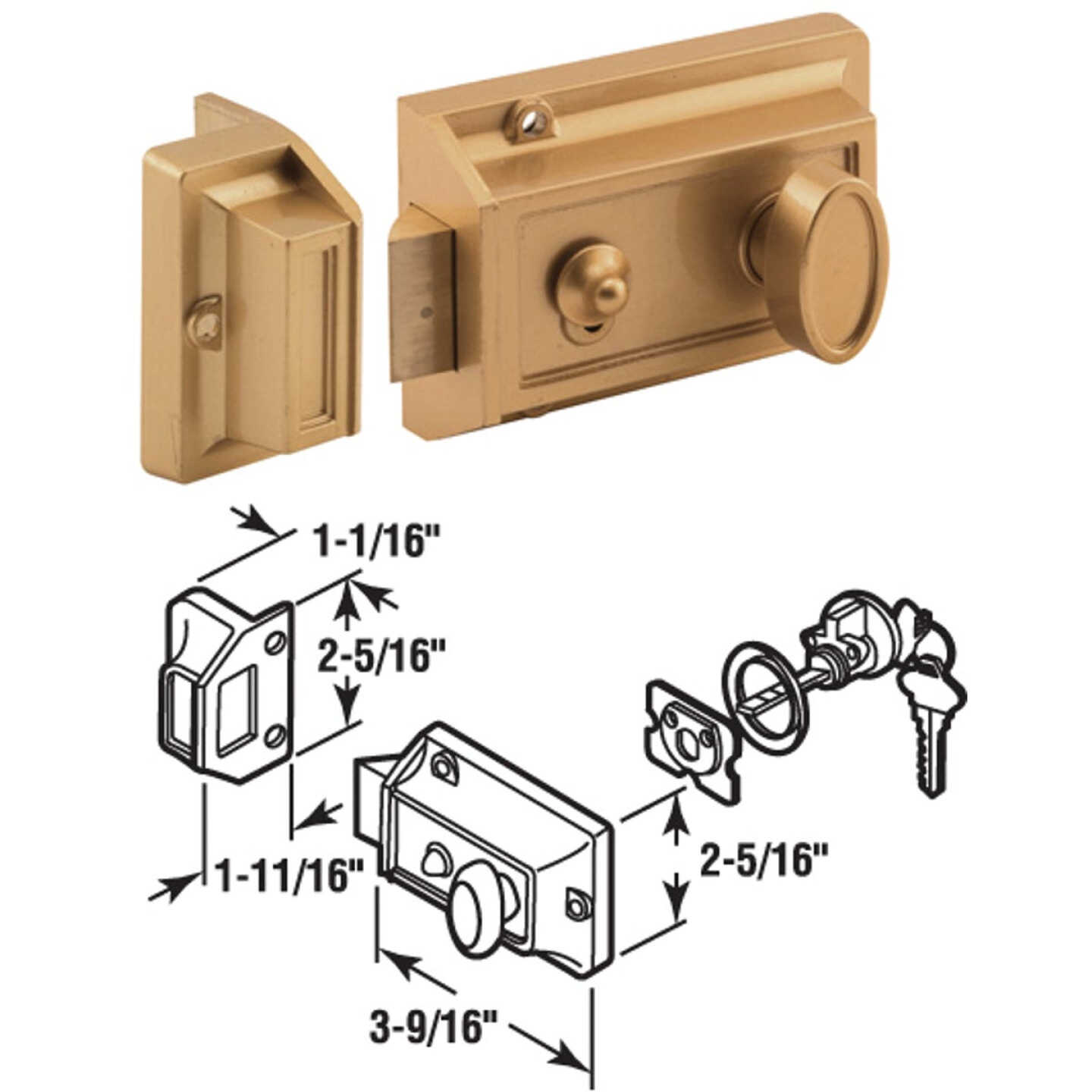 Defender Security Brass 3-Way Night Latch with Locking Single Cylinder Image 1