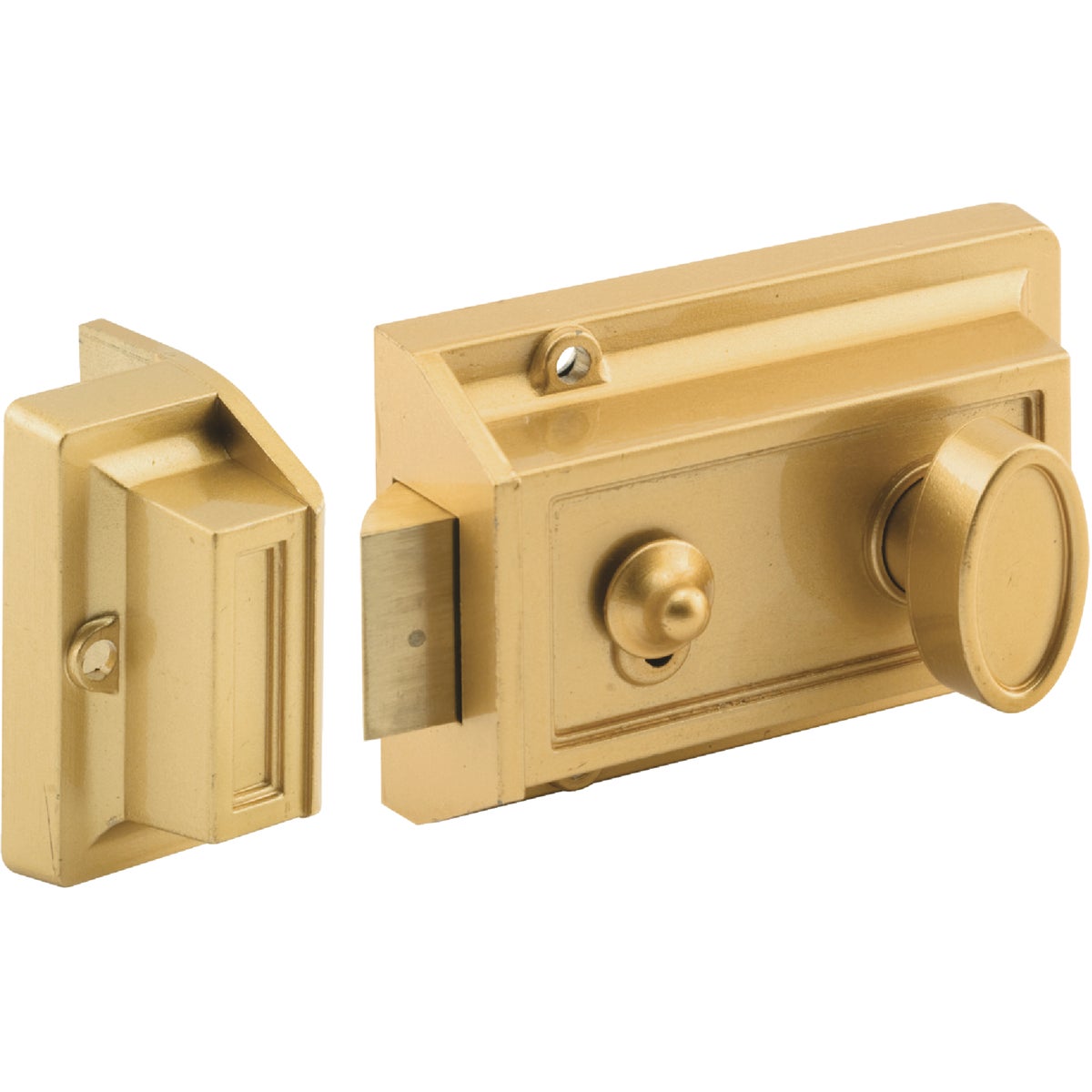 Defender Security Brass 3-Way Night Latch with Locking Single Cylinder Image 3
