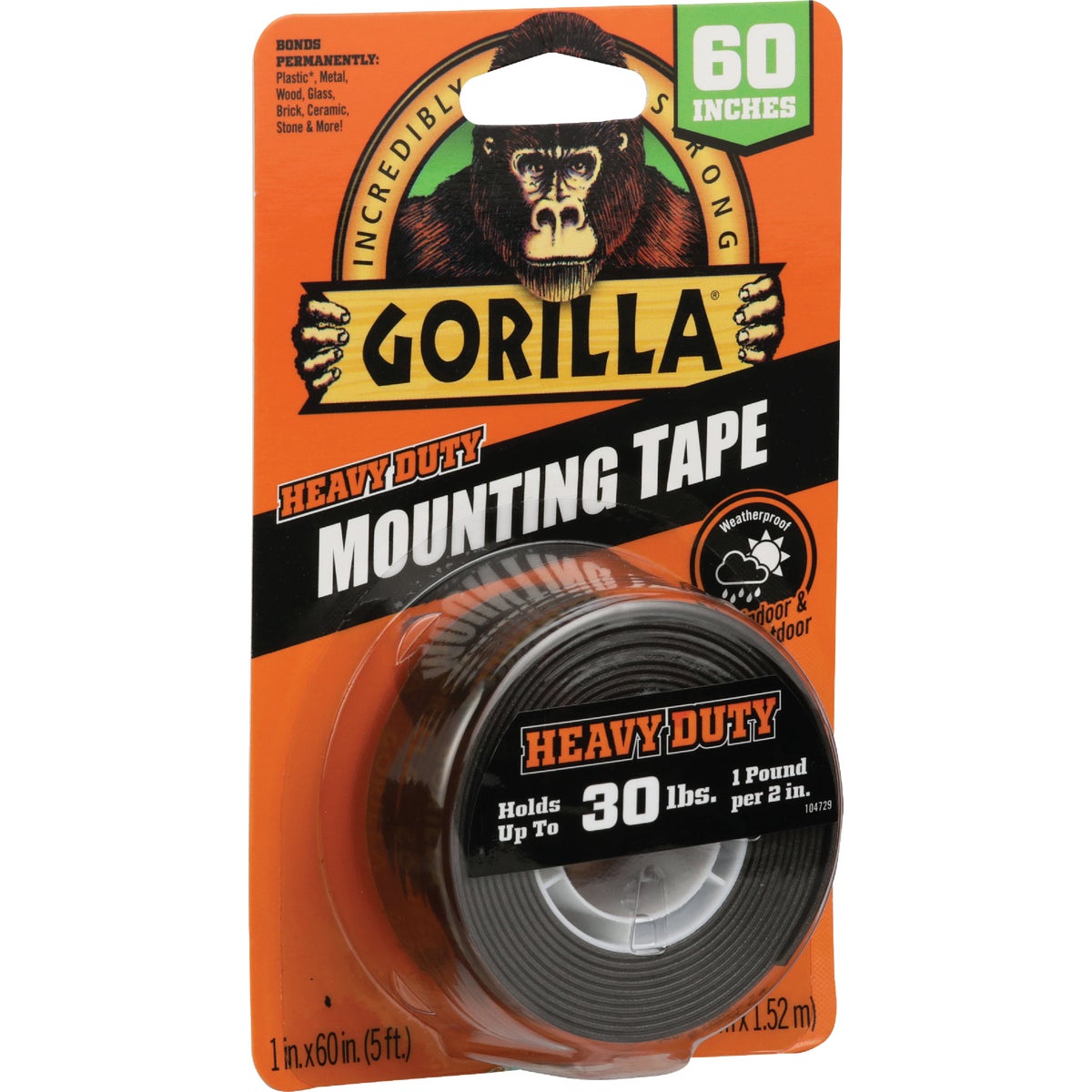 Gorilla 1 In. x 60 In. Black Heavy Duty Double-Sided Mounting Tape (30 Lb. Capacity)