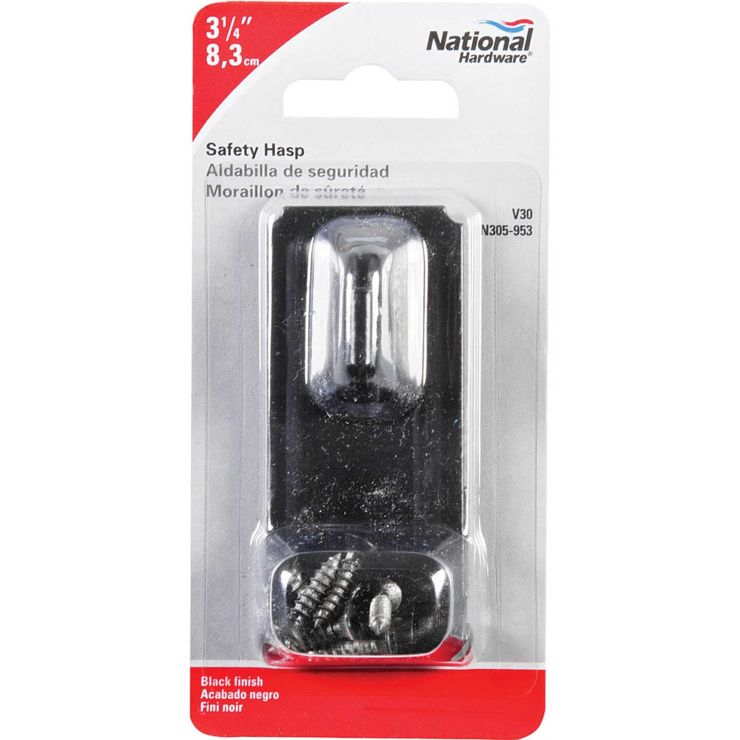 National Hardware 3-1/4 In. Black Non-Swivel Safety Hasp Image 2